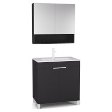 HD Paris Matt Black 80 komplett fürdőszoba bútor álló mosdószekrénnyel, matt fehér elemekkel és tükrös szekrénnyel