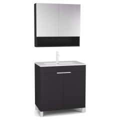   HD Paris Matt Black 80 komplett fürdőszoba bútor álló mosdószekrénnyel, matt fehér elemekkel és tükrös szekrénnyel