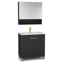 HD Paris Matt Black 80 komplett fürdőszoba bútor álló mosdószekrénnyel, szálcsiszolt arany elemekkel és tükrös szekrénnyel