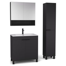 HD Paris Matt Black 80 komplett fürdőszoba bútor szett álló mosdószekrénnyel, matt fekete elemekkel, tükrös szekrénnyel és magasszekrénnyel