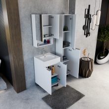 HD Monaco Matt White 50 cm széles fürdőszobai tükrös szekrény, matt fehér színben