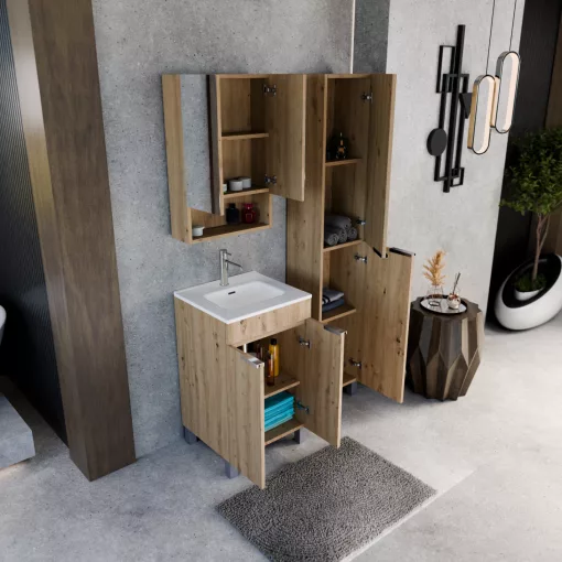 HD Monaco Oak 50 cm széles fürdőszobai tükrös szekrény, matt tölgy színben