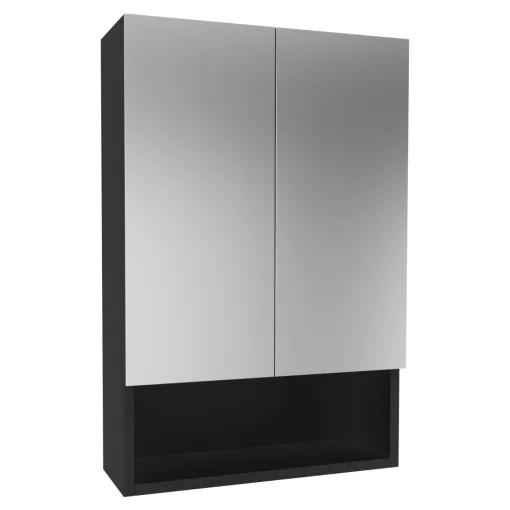 HD Monaco Matt Black 50 cm széles fürdőszobai tükrös szekrény, matt fekete színben