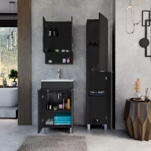 HD Monaco Matt Black 50 cm széles fürdőszobai tükrös szekrény, matt fekete színben