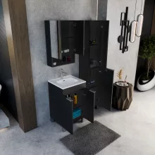 HD Monaco Matt Black 50 cm széles fürdőszobai tükrös szekrény, matt fekete színben