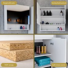 HD Monaco Matt White 60 cm széles fürdőszobai tükrös szekrény, matt fehér színben