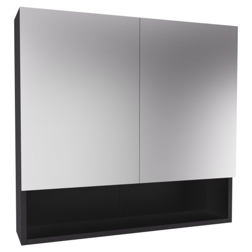 HD Monaco Matt Black 80 cm széles fürdőszobai tükrös szekrény, matt fekete színben