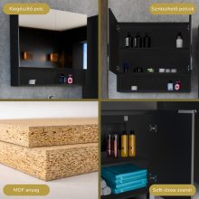 HD Monaco Matt Black 80 cm széles fürdőszobai tükrös szekrény, matt fekete színben