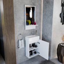 HD Nizza Matt White 40 cm széles fürdőszobai keretes tükör, fehér színű polccal