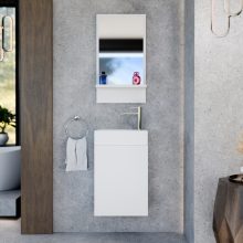 HD Nizza Matt White 40 cm széles fürdőszobai keretes tükör, fehér színű polccal