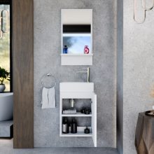 HD Nizza Matt White 40 cm széles fürdőszobai keretes tükör, fehér színű polccal