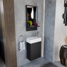 HD Nizza Matt Black 40 cm széles fürdőszobai keretes tükör, fekete színű polccal