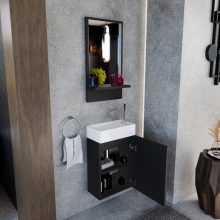 HD Nizza Matt Black 40 cm széles fürdőszobai keretes tükör, fekete színű polccal