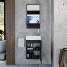 HD Nizza Matt Black 40 cm széles fürdőszobai keretes tükör, fekete színű polccal