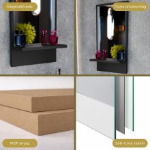 HD Nizza Matt Black 40 cm széles fürdőszobai keretes tükör, fekete színű polccal