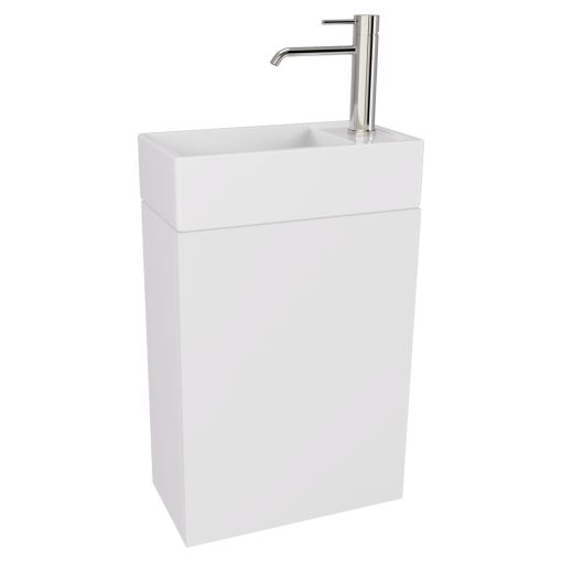 HD Lyon Matt White 40 fali mosdószekrény, matt fehér színben, fényes fehér kerámia mosdóval