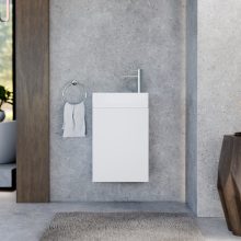 HD Lyon Matt White 40 fali mosdószekrény, matt fehér színben, fényes fehér kerámia mosdóval