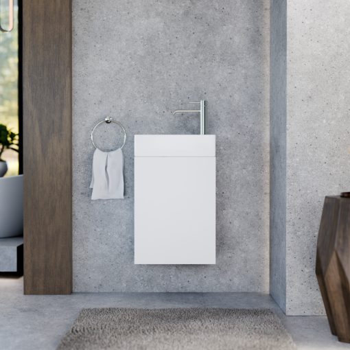 HD Lyon Matt White 40 fali mosdószekrény, matt fehér színben, fényes fehér kerámia mosdóval