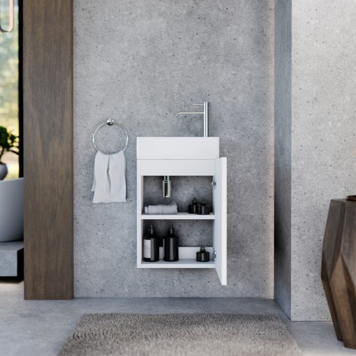 HD Lyon Matt White 40 fali mosdószekrény, matt fehér színben, fényes fehér kerámia mosdóval