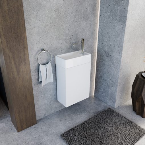 HD Lyon Matt White 40 fali mosdószekrény, matt fehér színben, fényes fehér kerámia mosdóval