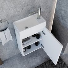 HD Lyon Matt White 40 fali mosdószekrény, matt fehér színben, fényes fehér kerámia mosdóval