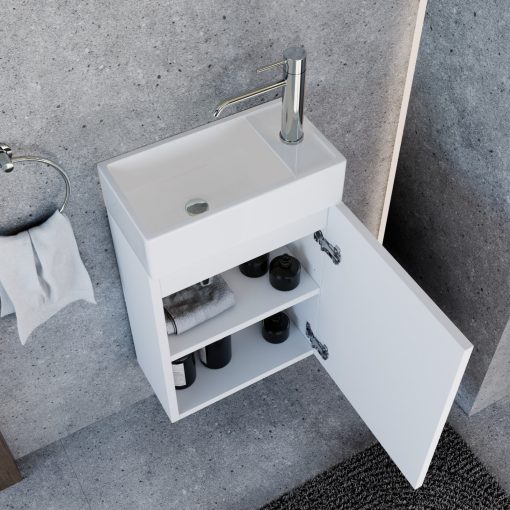 HD Lyon Matt White 40 fali mosdószekrény, matt fehér színben, fényes fehér kerámia mosdóval