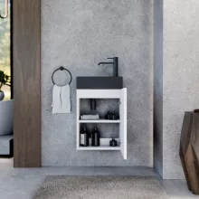 HD Lyon Matt White 40 fali mosdószekrény, matt fehér színben, matt fekete kerámia mosdóval