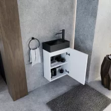 HD Lyon Matt White 40 fali mosdószekrény, matt fehér színben, matt fekete kerámia mosdóval