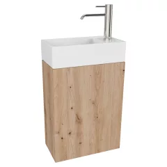   HD Lyon Oak 40 fali mosdószekrény, tölgyfa színben, fényes fehér kerámia mosdóval