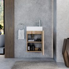 HD Lyon Oak 40 fali mosdószekrény, tölgyfa színben, fényes fehér kerámia mosdóval