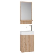 HD Lyon Oak 40 fali mosdószekrény, tölgyfa színben, fényes fehér kerámia mosdóval és polcos tükörrel