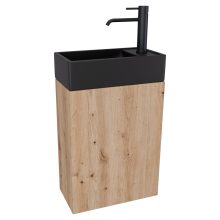 HD Lyon Oak 40 fali mosdószekrény, tölgyfa színben, matt fekete kerámia mosdóval