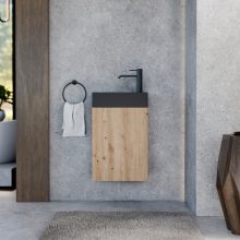 HD Lyon Oak 40 fali mosdószekrény, tölgyfa színben, matt fekete kerámia mosdóval