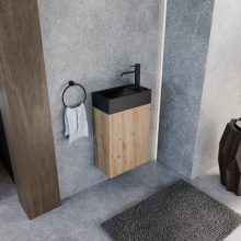 HD Lyon Oak 40 fali mosdószekrény, tölgyfa színben, matt fekete kerámia mosdóval