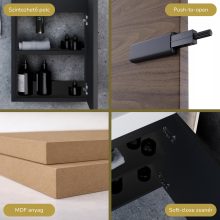 HD Lyon Matt Black 40 fali mosdószekrény, matt fekete színben, fényes fehér kerámia mosdóval és polcos tükörrel