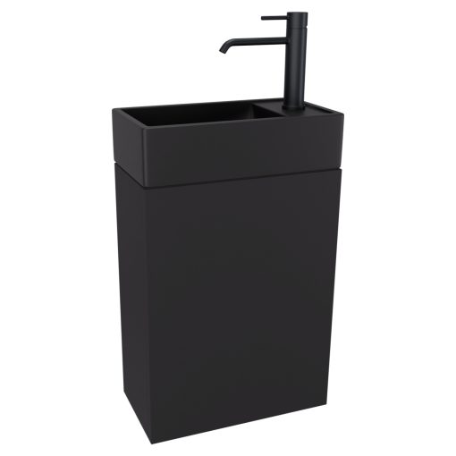 HD Lyon Matt Black 40 fali mosdószekrény, matt fekete színben, matt fekete kerámia mosdóval