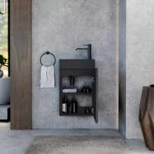 HD Lyon Matt Black 40 fali mosdószekrény, matt fekete színben, matt fekete kerámia mosdóval