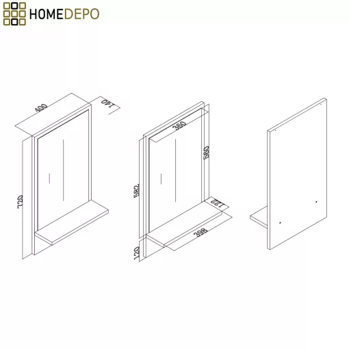 HD Lyon Matt Black 40 fali mosdószekrény, matt fekete színben, matt fekete kerámia mosdóval és polcos tükörrel