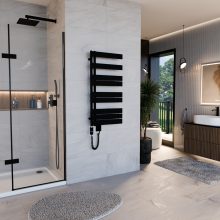 HD Astoria Black 1000x500 mm elektromos design törölközőszárító radiátor 400W-os fűtőpatronnal, matt fekete