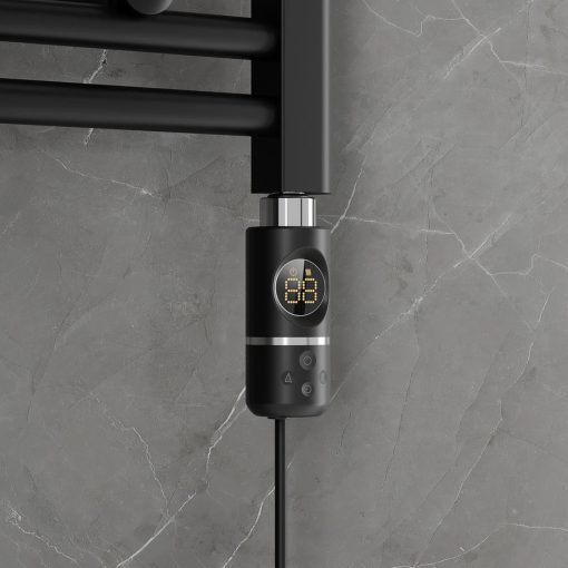 HD Astoria Black 1000x500 mm elektromos design törölközőszárító radiátor 400W-os fűtőpatronnal, matt fekete