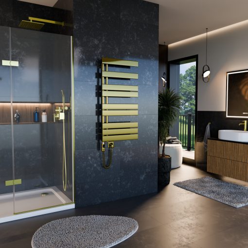 HD Astoria Gold 1000x500 mm elektromos design törölközőszárító radiátor 400W-os fűtőpatronnal, fényes arany