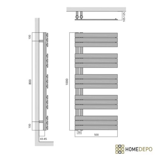 HD Astoria White 1000x500 mm design törölközőszárító radiátor, fényes fehér