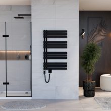 HD Astoria Black 1000x600 mm elektromos design törölközőszárító radiátor 400W-os fűtőpatronnal, matt fekete