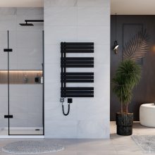 HD Astoria Black 1000x600 mm smart elektromos design törölközőszárító radiátor 400W-os wifi-s fűtőpatronnal, smart funkcióval, matt fekete