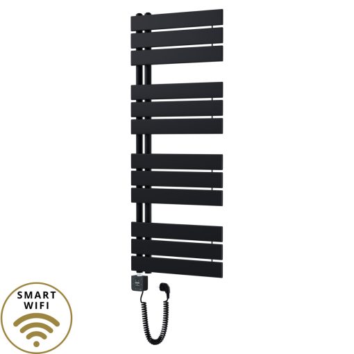 HD Astoria Black 1200x500 mm smart elektromos design törölközőszárító radiátor 400W-os wifi-s fűtőpatronnal, smart funkcióval, matt fekete