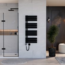 HD Astoria Black 1200x500 mm smart elektromos design törölközőszárító radiátor 400W-os wifi-s fűtőpatronnal, smart funkcióval, matt fekete