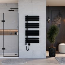 HD Astoria Black 1200x600 mm smart elektromos design törölközőszárító radiátor 400W-os wifi-s fűtőpatronnal, smart funkcióval, matt fekete