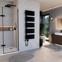 HD Astoria Black 1400x500 mm smart elektromos design törölközőszárító radiátor 400W-os wifi-s fűtőpatronnal, smart funkcióval, matt fekete