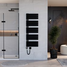 HD Astoria Black 1400x500 mm smart elektromos design törölközőszárító radiátor 400W-os wifi-s fűtőpatronnal, smart funkcióval, matt fekete