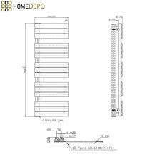 HD Astoria Black 1400x500 mm smart elektromos design törölközőszárító radiátor 400W-os wifi-s fűtőpatronnal, smart funkcióval, matt fekete